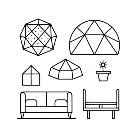 Geodesic Dome Furniture Icon Set Designのイラスト素材