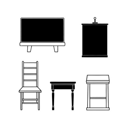 Vintage Classroom Furniture Icons for Designのイラスト素材