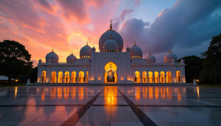 Sheikh Zayed Mosque at Sunset: A Grand Architectural Marvel