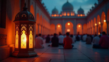 Ornate lantern shines light during evening prayer gathering