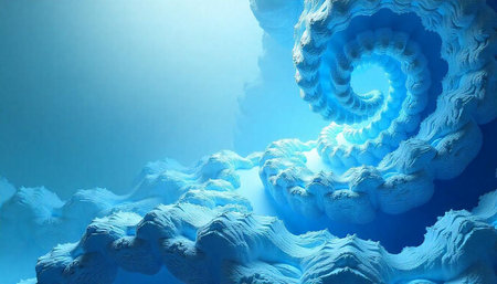 Abstract blue fractal design with spiral and cloud formations