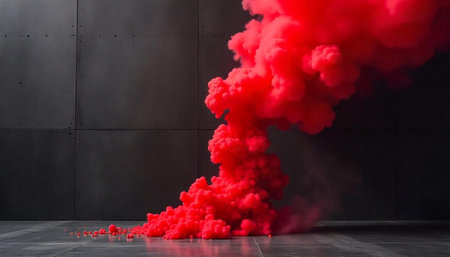 Red Smoke Explosion Against a Dark Concrete Background