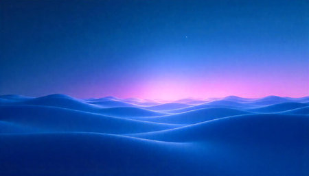 Abstract blue dunes landscape with a bright pink glow