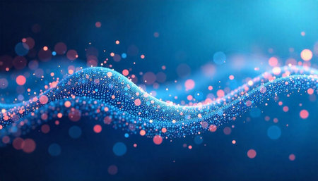 Abstract blue wave with glowing particles illustration background