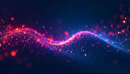 Abstract glowing wave of particles on a dark background