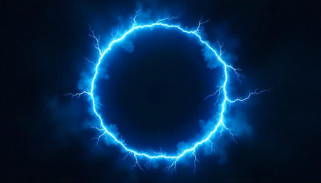 Electric blue ring with lightning effect on dark background
