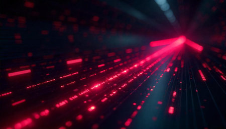 Red Digital Arrow and Data Stream on Dark Background