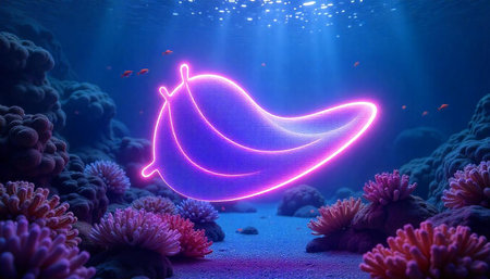 Abstract neon shape in coral reef with small fishesの写真素材