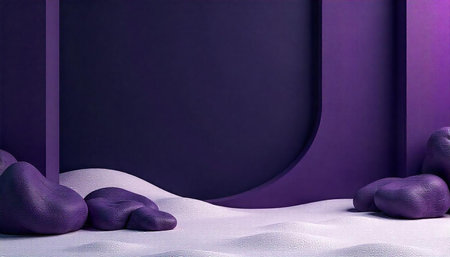 Purple abstract landscape with minimalist forms and gentle curves