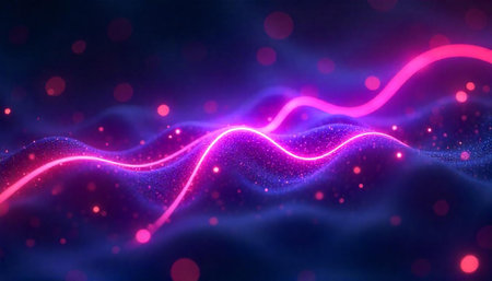 Abstract glowing lines and particles creating a modern backgroundの写真素材