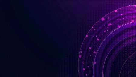 Abstract purple rings background with digital matrix overlay effect