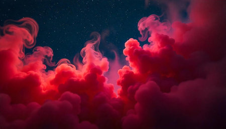 Crimson clouds against a dark sky speckled with stars