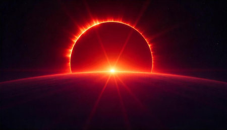 Fiery Solar Eclipse Over Planet Surface in Deep Space