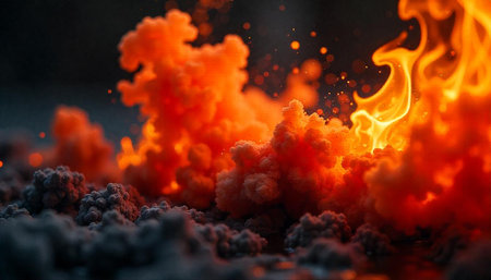 Dramatic image of fire and smoke against dark backdrop