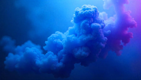 Dramatic swirling cloud of blue and purple abstract smoke