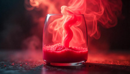 Red Smoke in Glass on Dark Surface