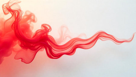 Abstract red smoke flowing on light background gracefully curves