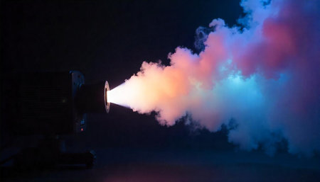 Stage spotlight with bright colored smoke on dark background
