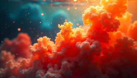 Abstract underwater orange coral reef with bokeh lights effect
