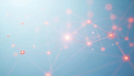 Connected Nodes and Lines Network on a Light Blue Background