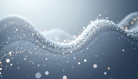 Abstract wave of shimmering particles in cool tones background