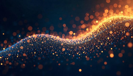 Abstract glowing wave of particles on a dark background