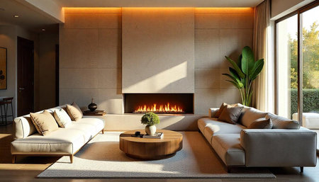 Warm and inviting living room with modern fireplace design