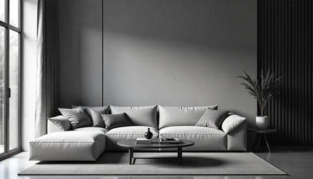 Monochromatic living room featuring modern sofa and minimalist decor