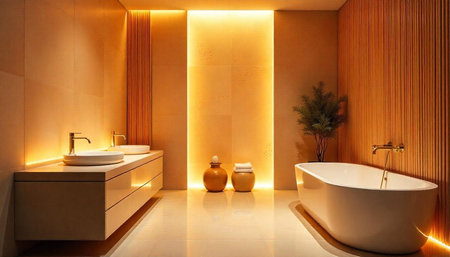 Elegant bathroom interior with modern design and warm lighting