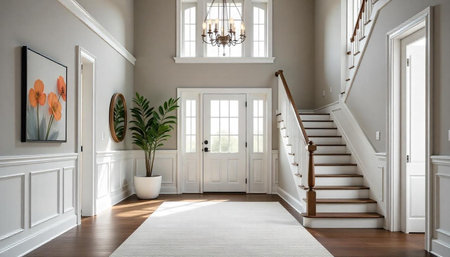Elegant home foyer featuring grand staircase and welcoming entrance