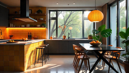 Warm and inviting modern kitchen interior with natural light