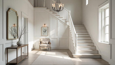 Elegant entryway hall featuring staircase and traditional interior designの写真素材