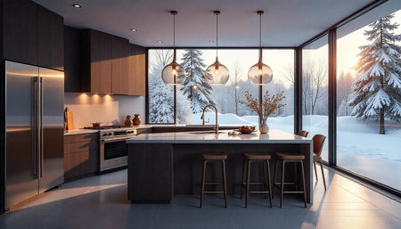 Modern Kitchen with Winter View and Natural Light