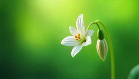 Delicate white flower blossom against a green blurred background