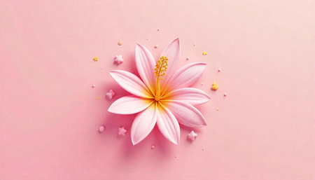 Pink flower blossom with pastel candy on pink background