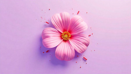 Single Pink Flower on Light Purple Background Center Composition