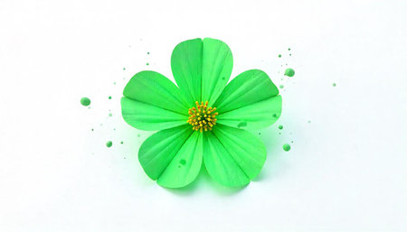 Vibrant green flower with bright yellow center on white