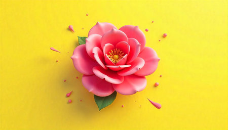 3D flower rendering on a bright yellow studio background
