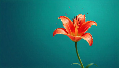 Vibrant Orange Lily Blossom on a Teal Background