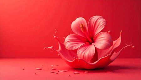Hibiscus flower splash on red background artful display