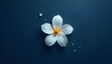 Elegant white flower with water droplets on dark background