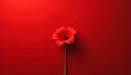 Single vibrant red flower against a saturated red background