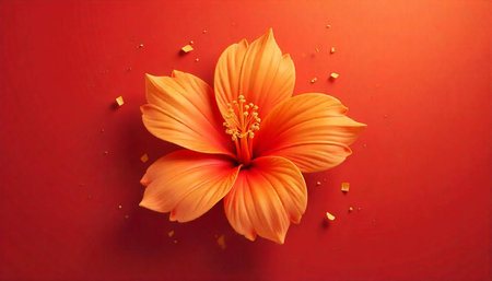 Orange hibiscus blossom against a red gradient background