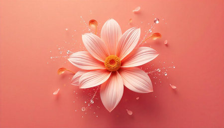 Peach flower blossom with water droplets on pastel background
