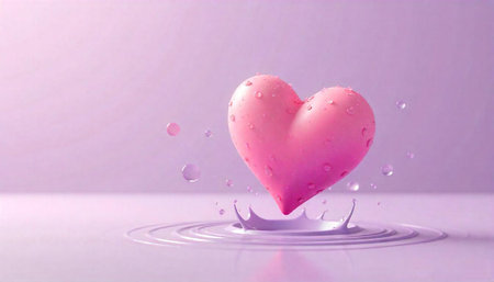 Pink Heart Shape Object Dropping Into Pale Purple Water
