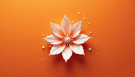 Elegant Flower Blossom on Vibrant Orange Background with Light Accents