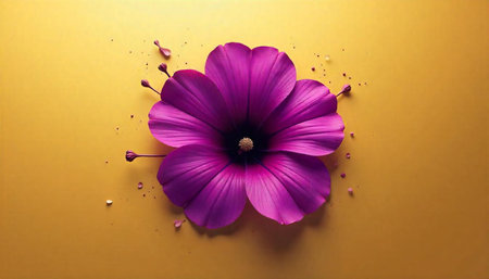 Isolated vibrant hibiscus flower on a warm yellow background