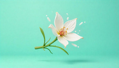 Elegant white flower on a vibrant turquoise background scene