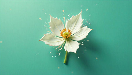 Elegant white flower illustration on a teal backdropの写真素材