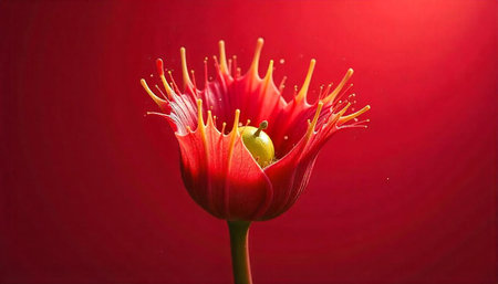 Lime in red paint splash flower against red backdrop